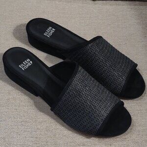Eileen Fisher Noko Raffia Slide Sandals Black Size 8.5
